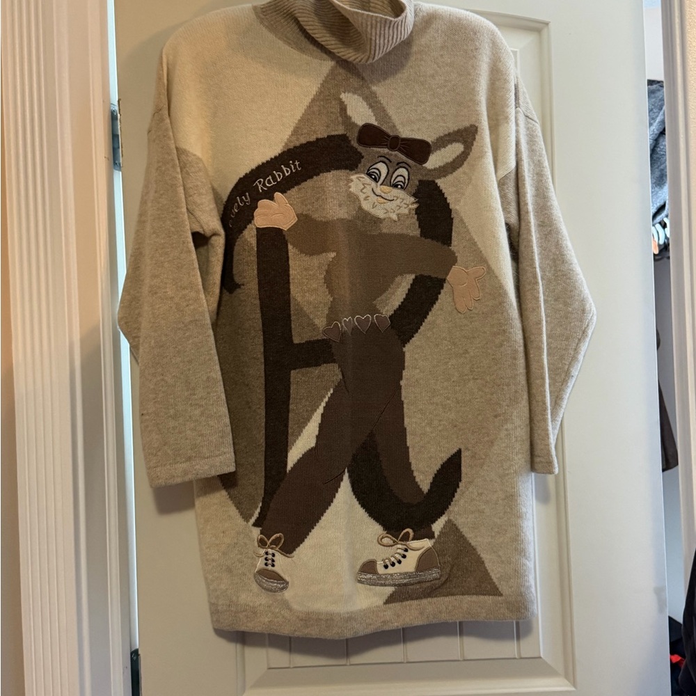 Frapp Beige Turtleneck Sweater with Cartoon Design